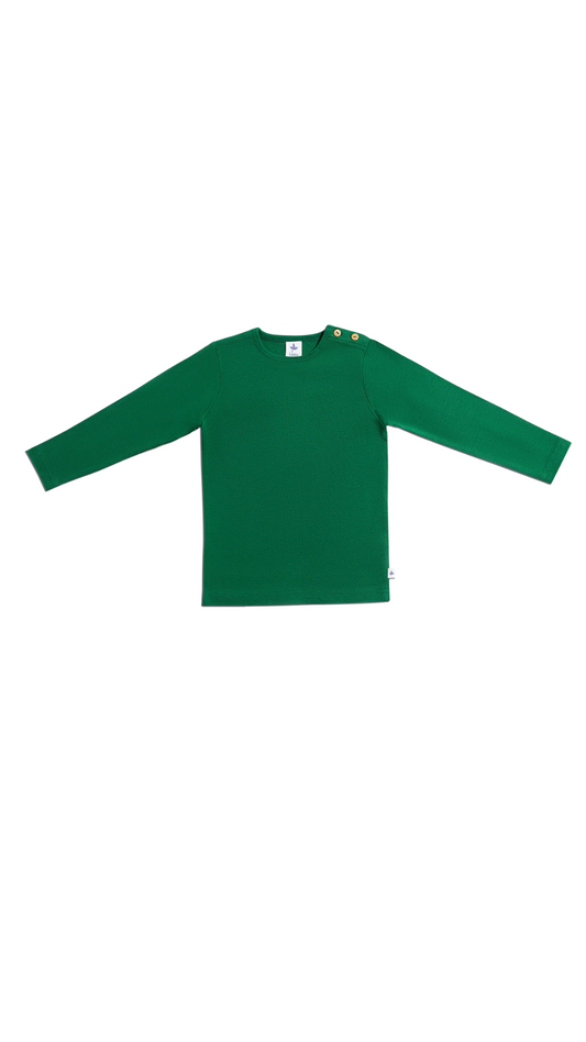 Langarmshirt für Kinder l Bio Baumwolle – Leela Cotton | Atmungsaktiv, nachhaltig & mit Holzknöpfen l Moosgrün