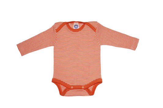 Cosilana Baby Body 71053 l Wolle Seide l 129 Safran- Natur- Ringel