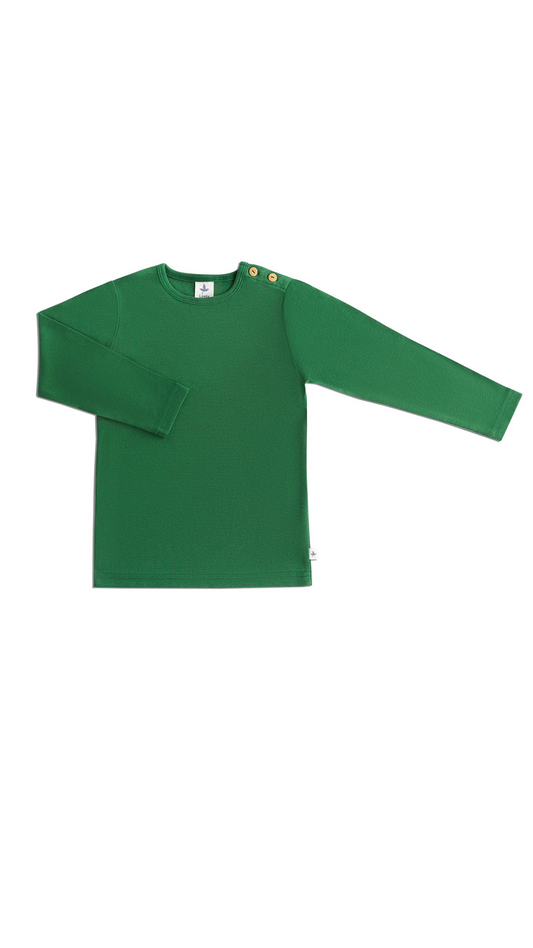 Langarmshirt für Kinder l Bio Baumwolle – Leela Cotton | Atmungsaktiv, nachhaltig & mit Holzknöpfen l Moosgrün