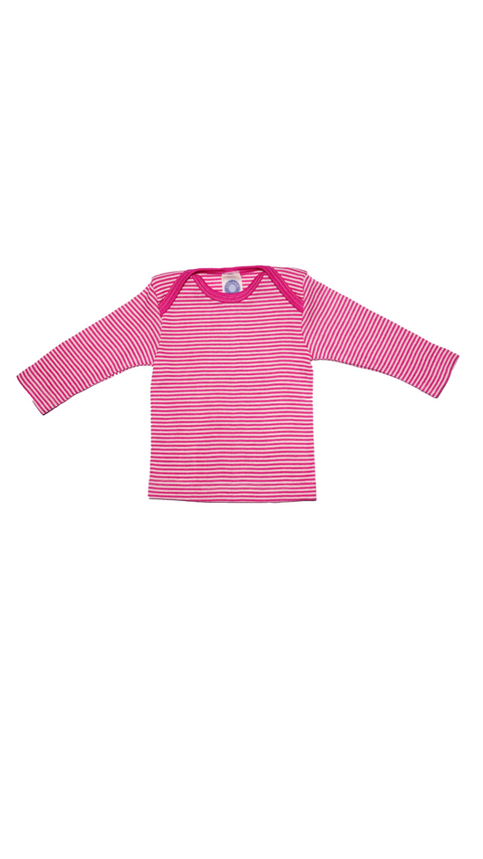 Cosilana Baby Schlupfhemd 71033 l Wolle Seide l 130 Pink- Natur- Ringel