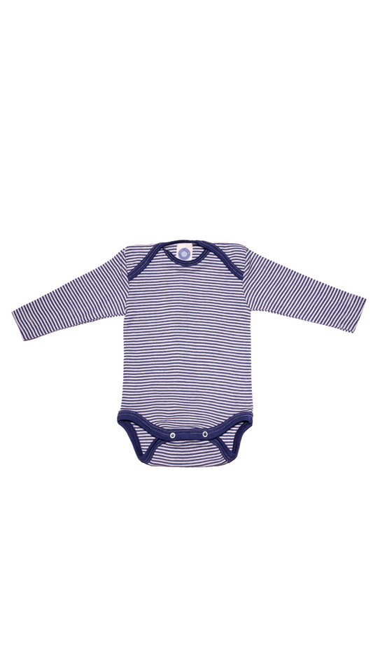 Cosilana Baby Body 71053  l Wolle Seide l 128 Marine- Natur- Ringel