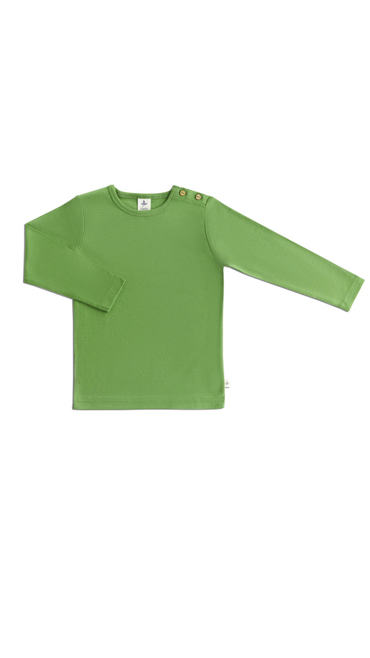 Langarmshirt für Kinder l Bio Baumwolle – Leela Cotton | Atmungsaktiv, nachhaltig & mit Holzknöpfen l Waldgrün