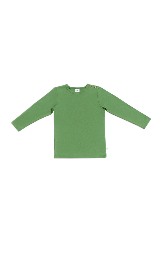 Langarmshirt für Kinder l Bio Baumwolle – Leela Cotton | Atmungsaktiv, nachhaltig & mit Holzknöpfen l Waldgrün