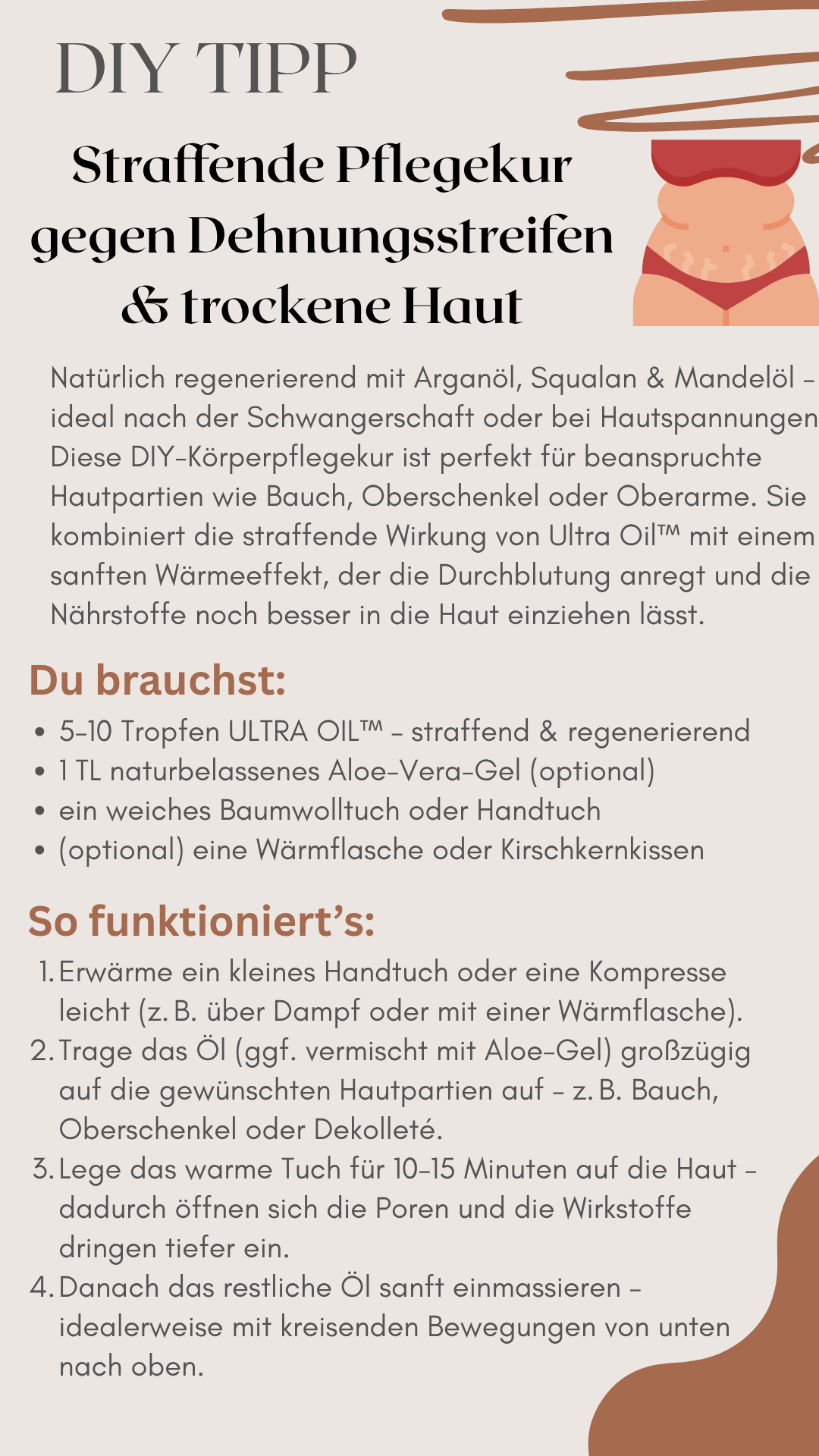 Straffende, regenerierende Pflanzenölmischung mit Arganöl, Squalan Mandelöl | 50 ml vegane Naturkosmetik gegen Dehnungsstreifen und trockene Haut