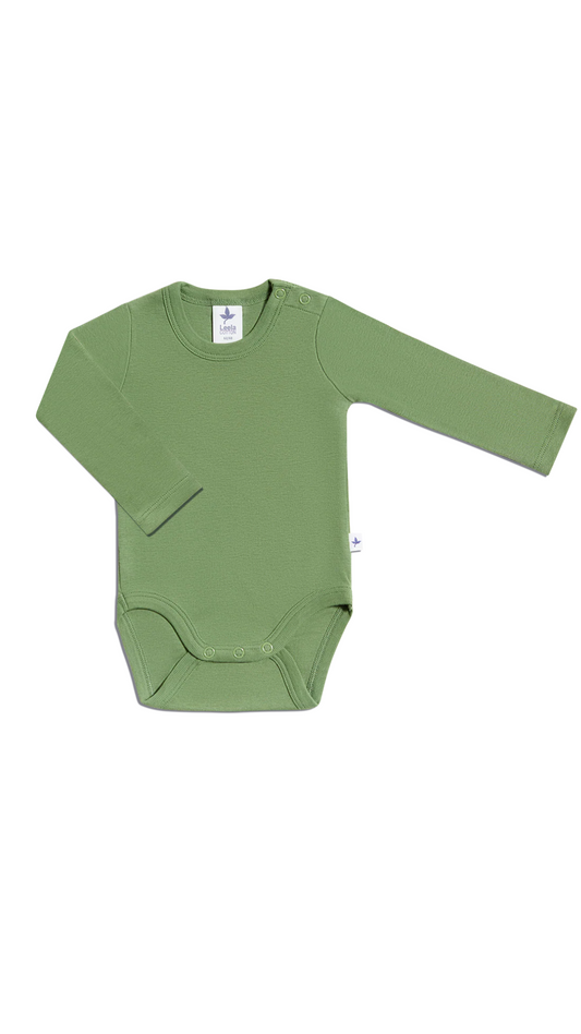 Baby Langarmbody Bio-Baumwolle Waldgrün – Leela Cotton | Fair und nachhaltig