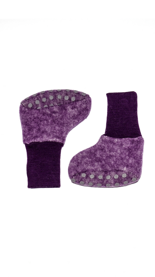 Cosilana Baby-Schühchen 48910 aus Wollfleece l  Wolle Baumwolle I 113 Pflaume- Melange