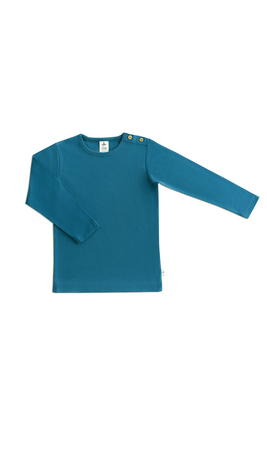 Langarmshirt für Kinder l Bio Baumwolle – Leela Cotton | Atmungsaktiv, nachhaltig & mit Holzknöpfen l Donaublau