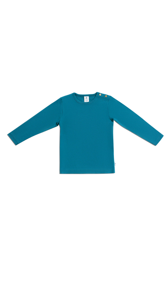 Langarmshirt für Kinder l Bio Baumwolle – Leela Cotton | Atmungsaktiv, nachhaltig & mit Holzknöpfen l Donaublau