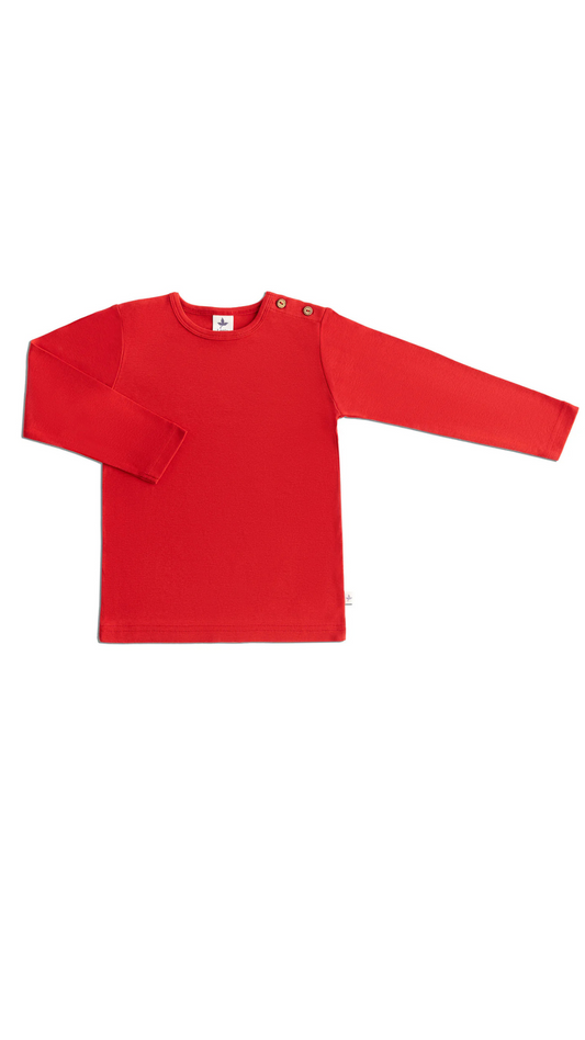 Langarmshirt für Kinder l Bio Baumwolle – Leela Cotton | Atmungsaktiv, nachhaltig & mit Holzknöpfen l Ziegelrot