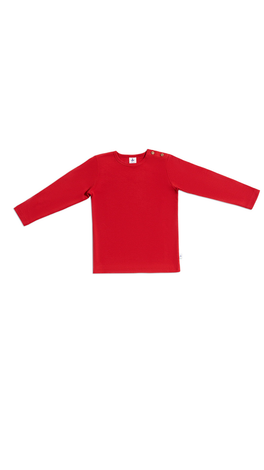 Langarmshirt für Kinder l Bio Baumwolle – Leela Cotton | Atmungsaktiv, nachhaltig & mit Holzknöpfen l Ziegelrot