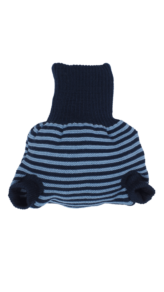 Reiff Strick Wollwindelhose aus 100 % Merino-Schurwolle (kbT) – ideal für empfindliche Babyhaut l Marine-Hellblau