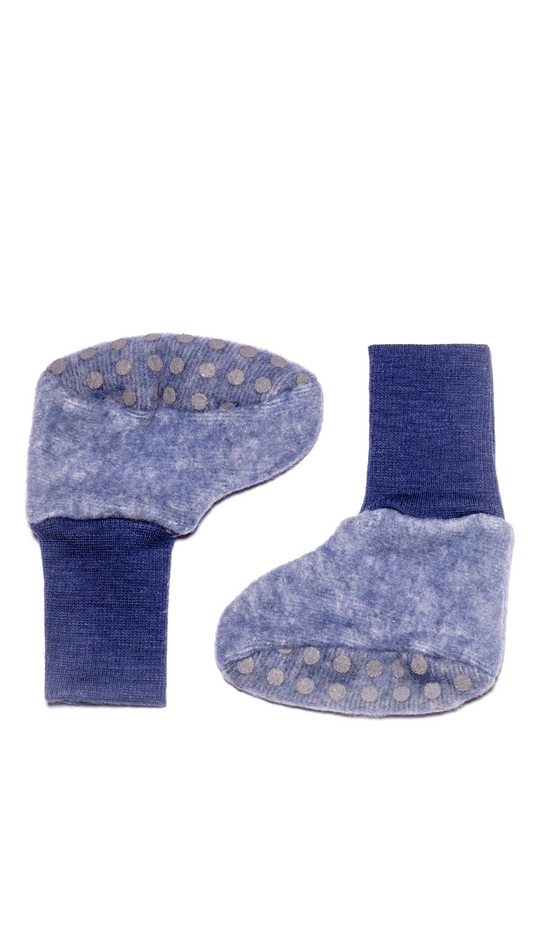 Cosilana Baby-Schühchen 48910 aus Wollfleece l  Wolle Baumwolle I 108 Marine- Melange