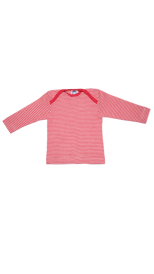 Cosilana Baby Schlupfhemd 71033 l Wolle Seide l 124 Rot- Natur- Ringel