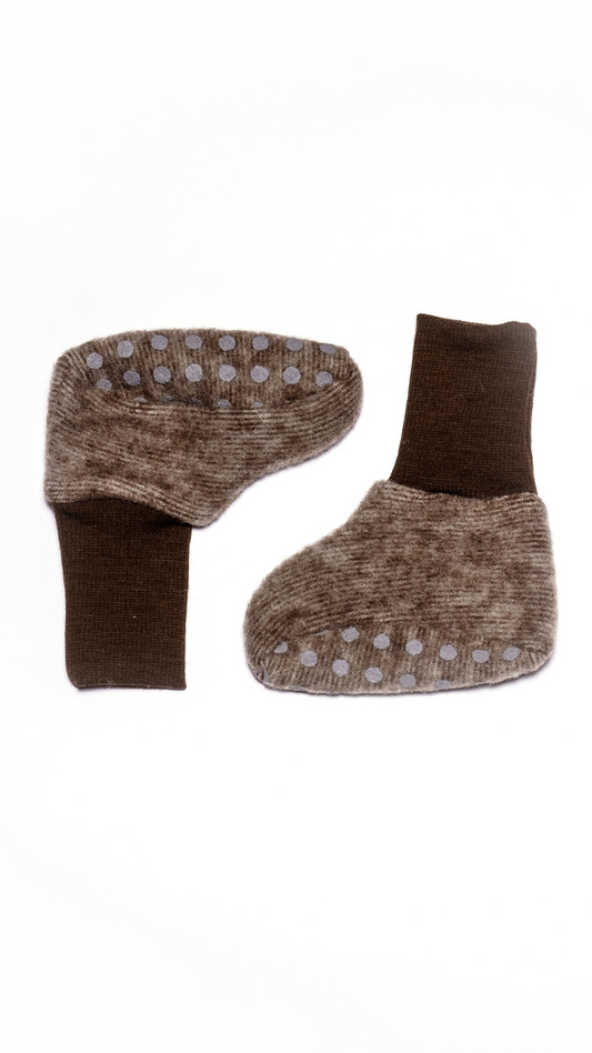 Cosilana Baby-Schühchen 48910 aus Wollfleece l  Wolle Baumwolle I 115 Braun- Melange