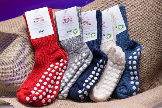 Kinder Stoppersocken Bio-Wolle – Hirsch Natur | Rutschfest & schadstofffrei l Norwegermeliert