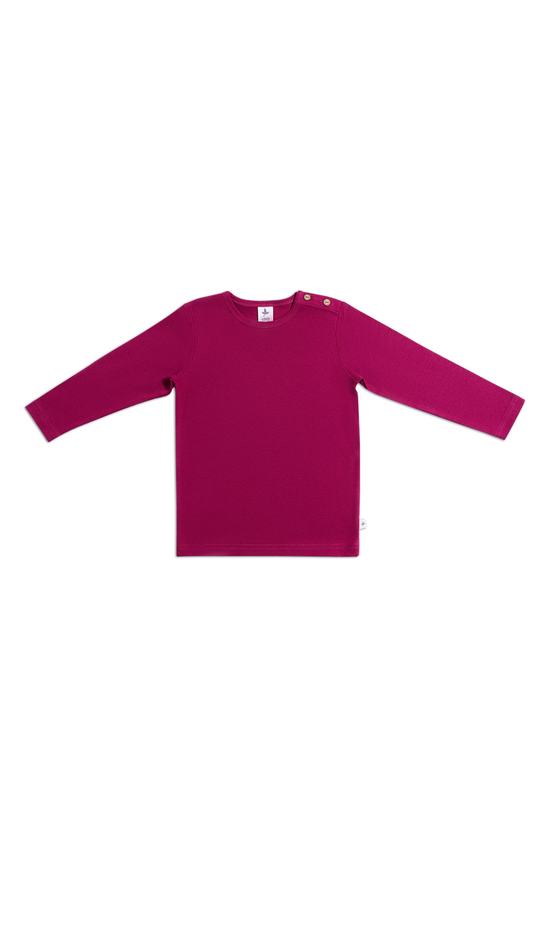 Langarmshirt für Kinder l Bio Baumwolle – Leela Cotton | Atmungsaktiv, nachhaltig & mit Holzknöpfen l Fuchsie