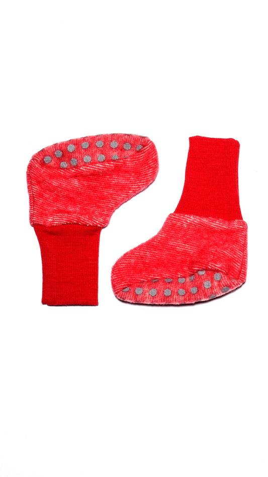 Cosilana Baby-Schühchen 48910 aus Wollfleece l  Wolle Baumwolle I 104 Rot- Melange