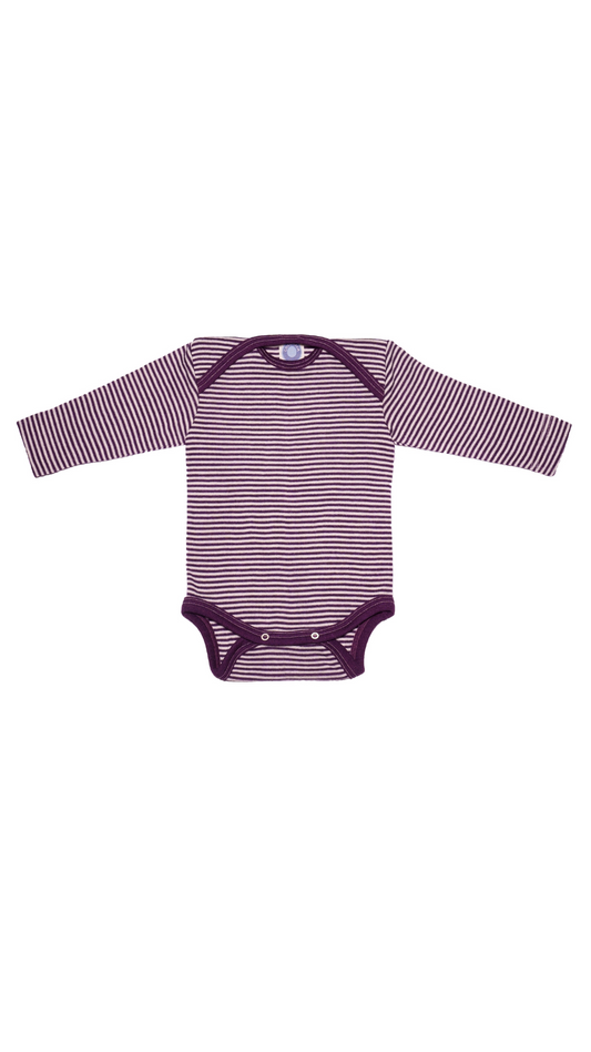 Cosilana Baby Body 71053  l Wolle Seide l 123 Pflaume- Natur- Ringel