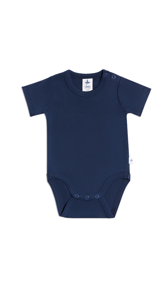 Baby Kurzarmbody aus Bio-Baumwolle l  Leela Cotton –  natürlich für zarte Babyhaut l Indigo