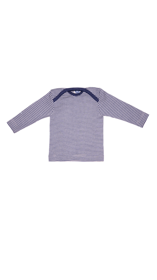 Cosilana Baby Schlupfhemd 71033 l Wolle Seide l 128 Marine- Natur- Ringel