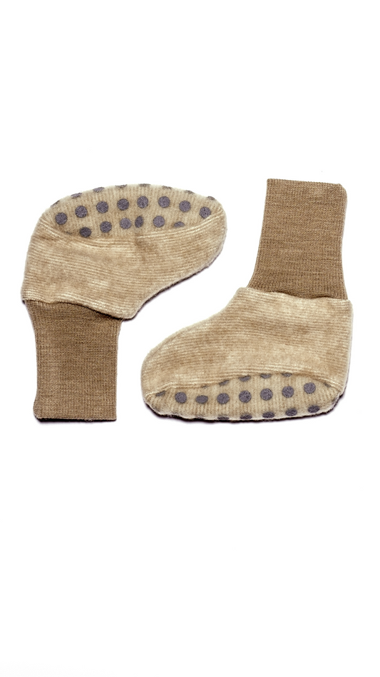 Cosilana Baby-Schühchen 48910 aus Wollfleece l  Wolle Baumwolle I 100 Lattemacciato- Melange