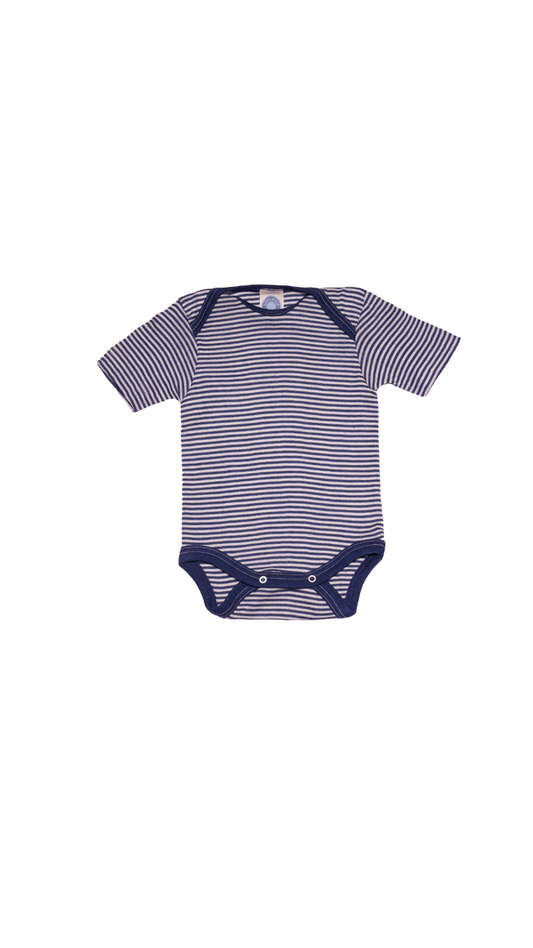 Cosilana Baby Body 71052  l Wolle Seide l 128 Marine-Natur- Ringel