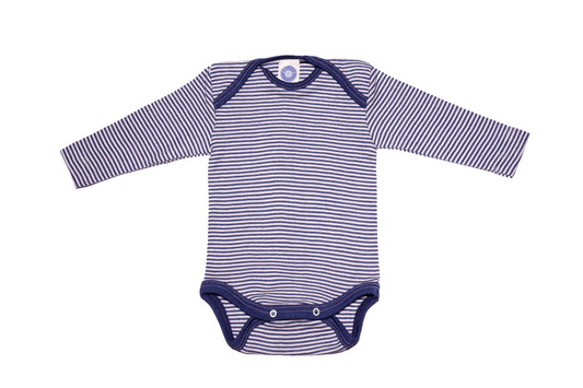 Cosilana Baby Body 71053  l Wolle Seide l 128 Marine- Natur- Ringel