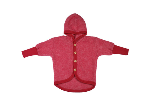 Cosilana Wollfleece Jacke 48930 mit Kapuze – Bio Schurwolle Baumwolle l 104 Rot- Melange