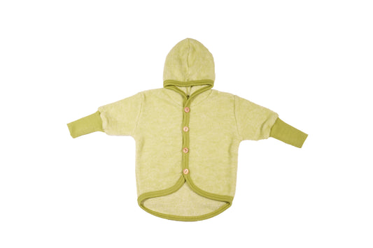 Cosilana Wollfleece Jacke 48930 mit Kapuze – Bio Schurwolle Baumwolle l 111 Lindgrün- Melange