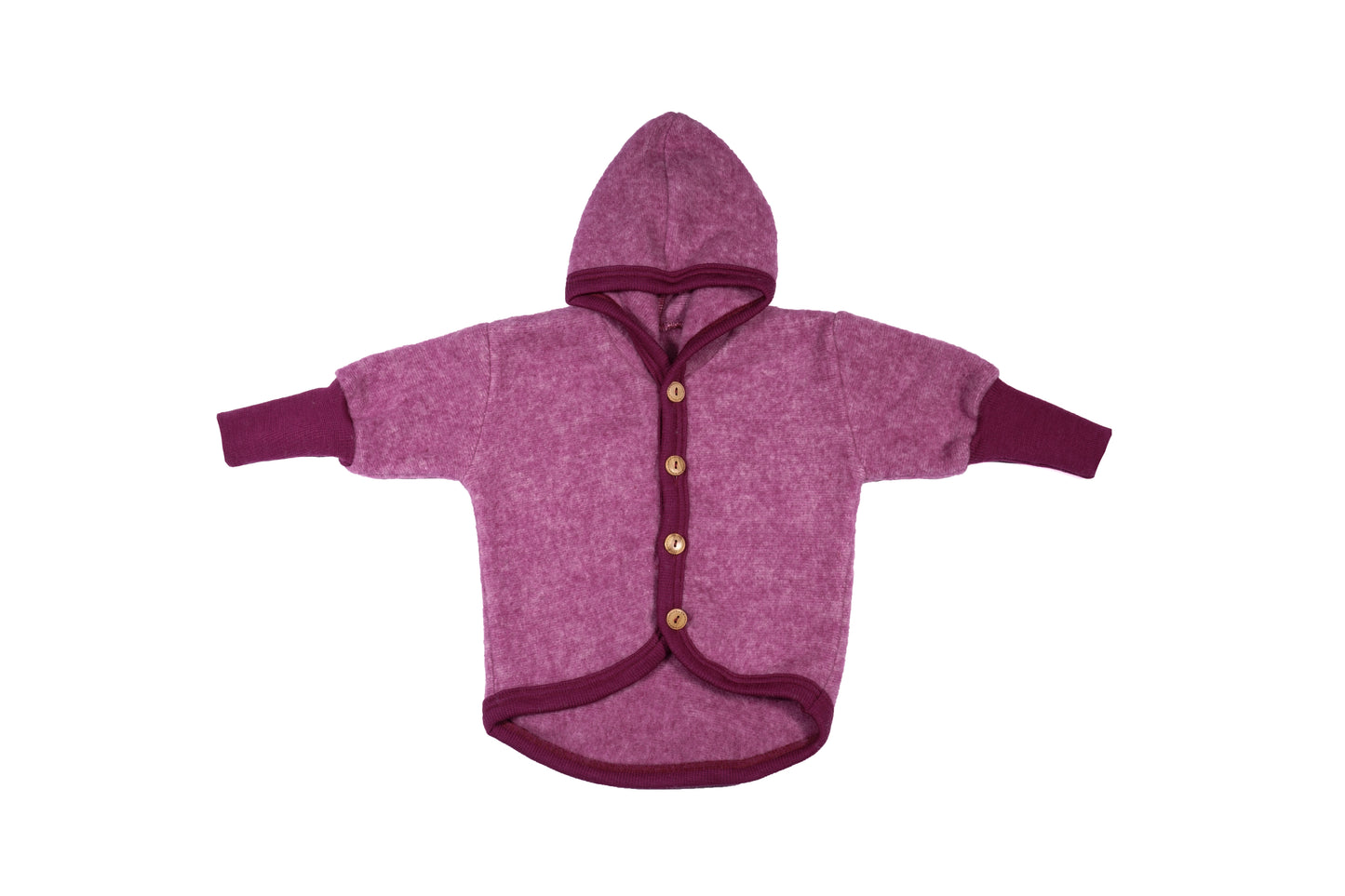 Cosilana Wollfleece Jacke 48930 mit Kapuze – Bio Schurwolle Baumwolle l 139 Weinrot- Melange