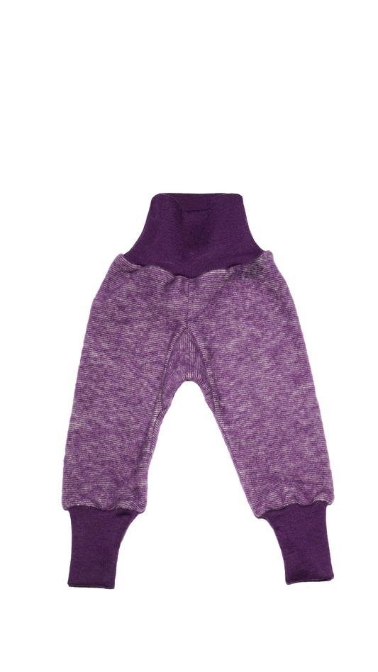 Cosilana Baby Hose aus Wollfleece 48925 l  mitwachsende Wohlfühlhose l Wolle Baumwolle I 113 Pflaume-Melange